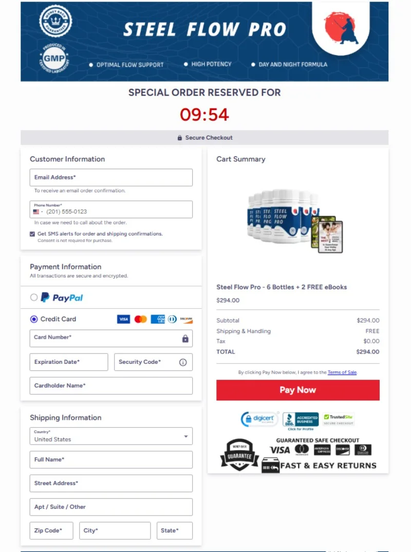 Steel Flow Pro order page